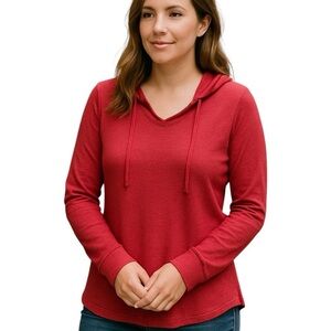 Freeloader Large Red Hooded Casual Long Sleeve Basic  T-shirt Staple